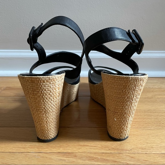 J. Crew Leather Raffia Platform Wedge Sandals 8 Bl - Picture 4 of 6